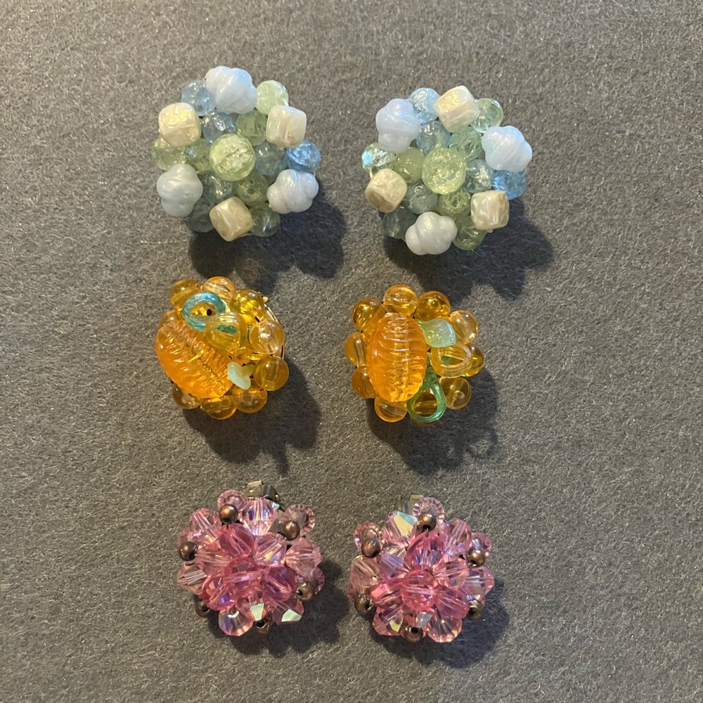 Vintage Pink, blue and Orange Earrings Cluster Design